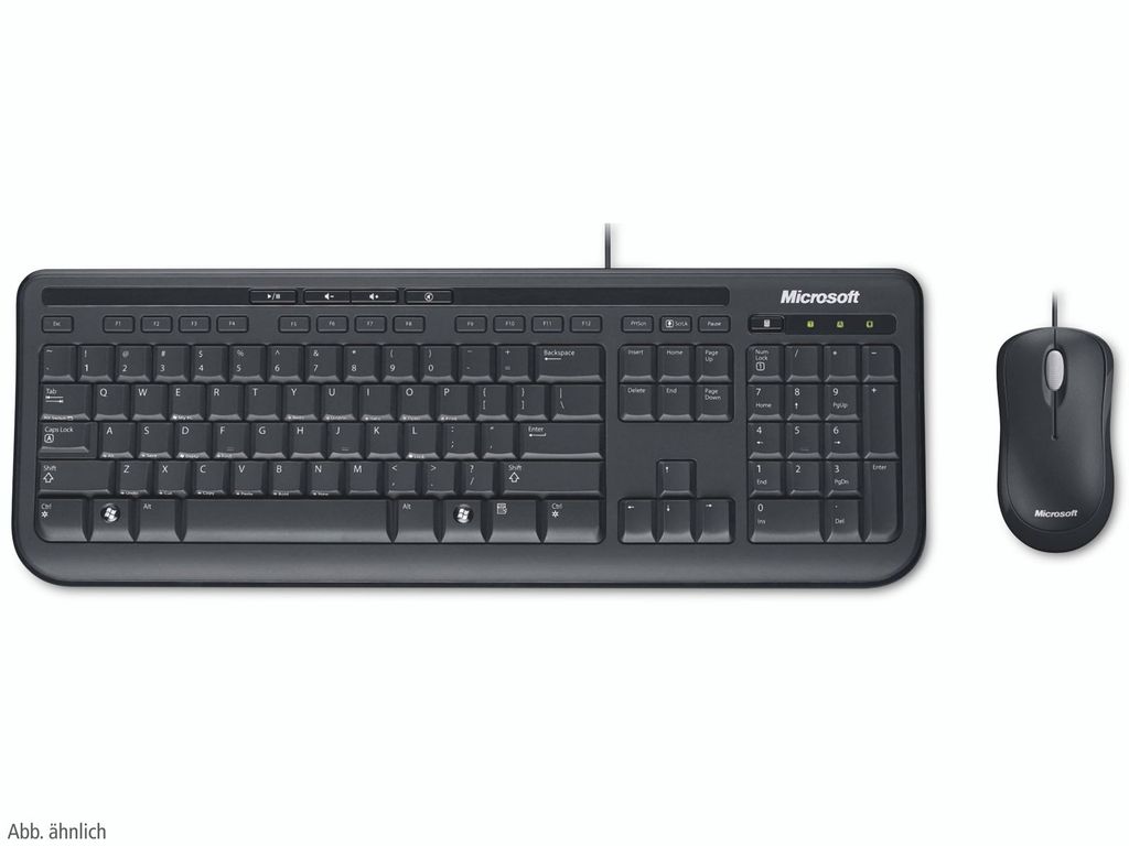 Microsoft Wired Desktop 600, DE, Kabel, USB, QWERTZ, Černá, Obrázek produktu 
