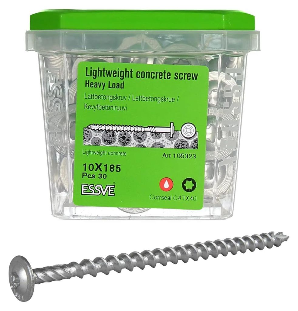 ESSVE HL-W Porenbetonschrauben für Leichtbeton TX40 CORRSEAL 10 x 185 mm 30 Stk.