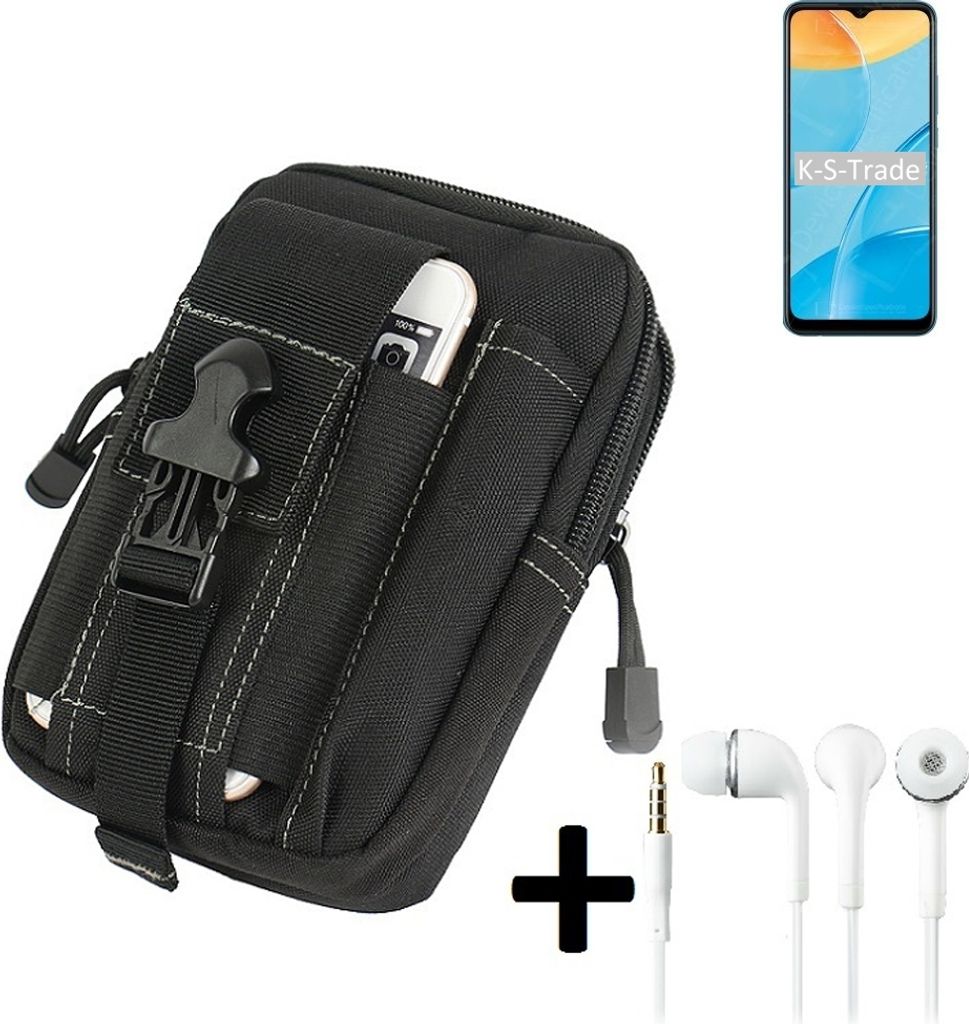 K-S-Trade Gürteltache + Kopfhörer kompatibel mit Oppo A35 Gürtel Tasche Holster Schutz Hülle Handy Hülle schwarz inkl. Extrafächer