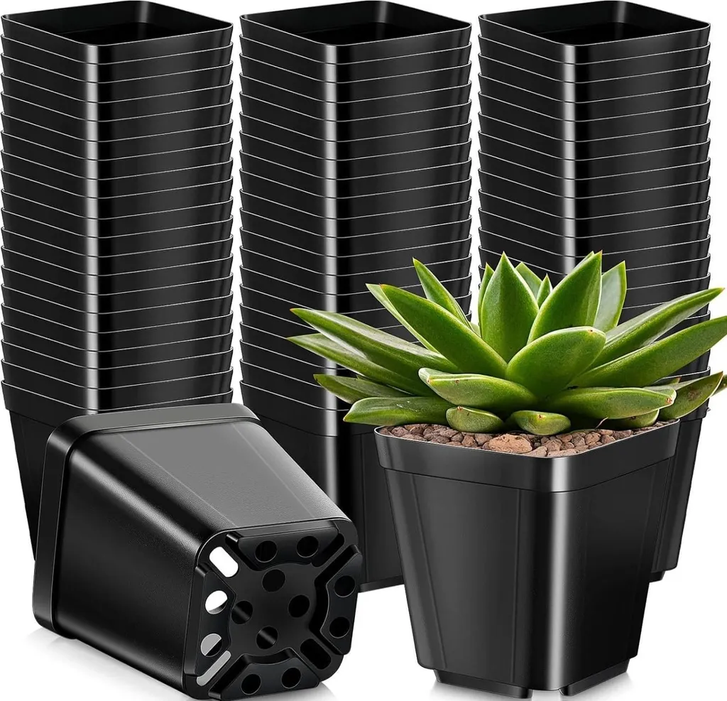 Pots de fleurs noirs 10x10 cm avec trous de drainage - Plastique épais
