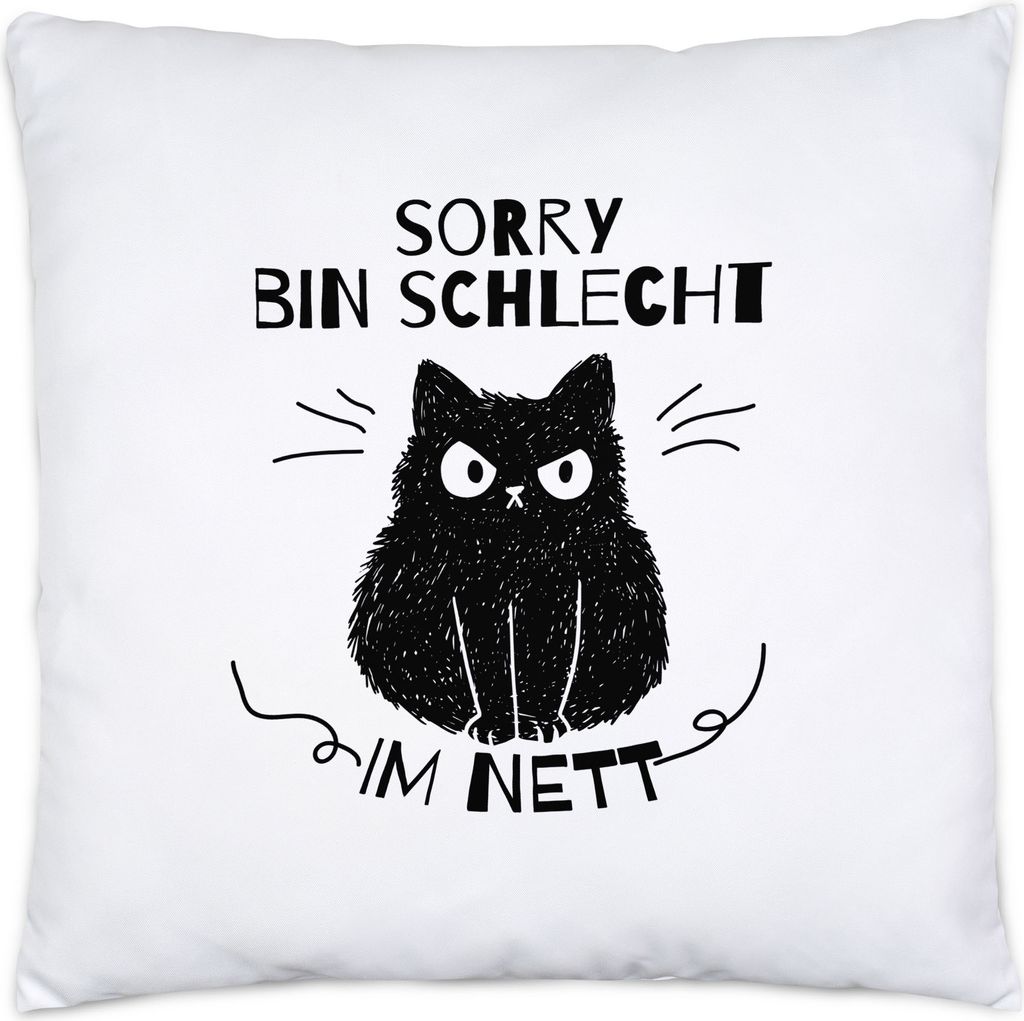 Sorry Bin Schlecht Im Nett Kissen mit Katzen und Herzen Motiv für Katzenliebhaber Katzenliebe Miau Mieze Büsi