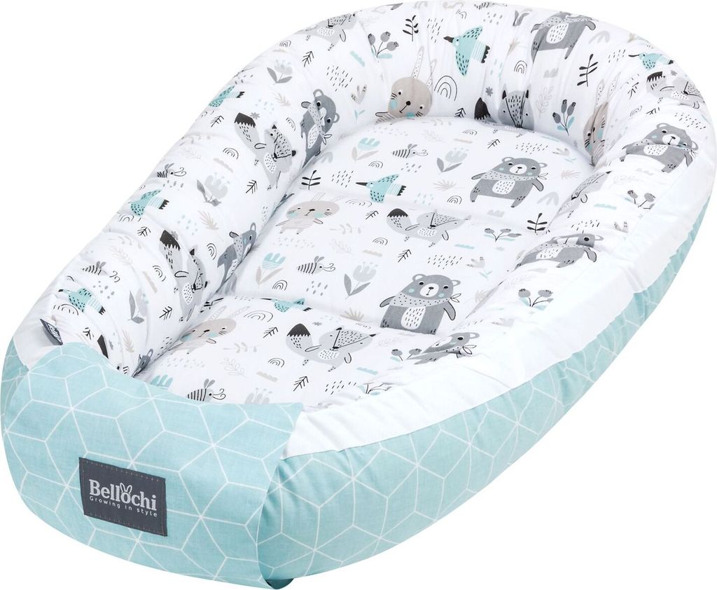 Bellochi Babynest Babynestchen Neugeborene - 90x60x12cm - 100% Baumwolle - - Baby Kuschelnest - Animaland