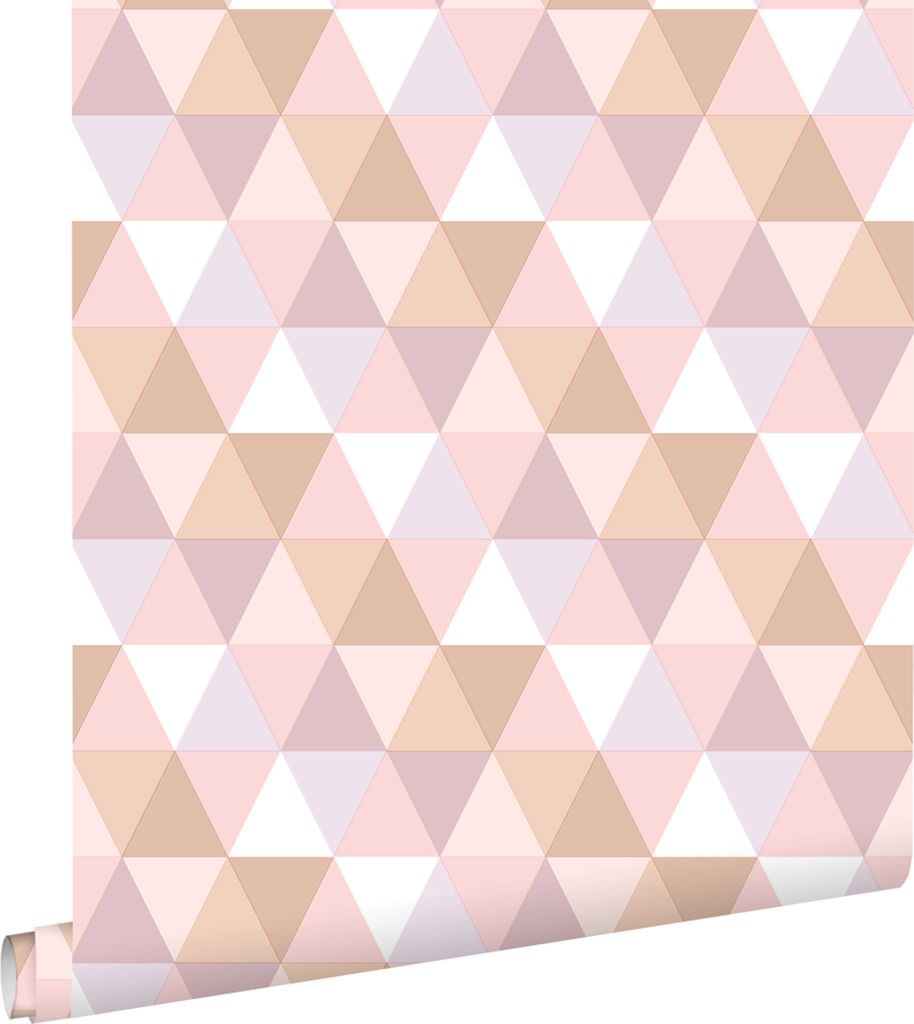 ESTAhome Tapete Dreiecke Violett, Hellrosa und Terrakotta 50 x 900 cm