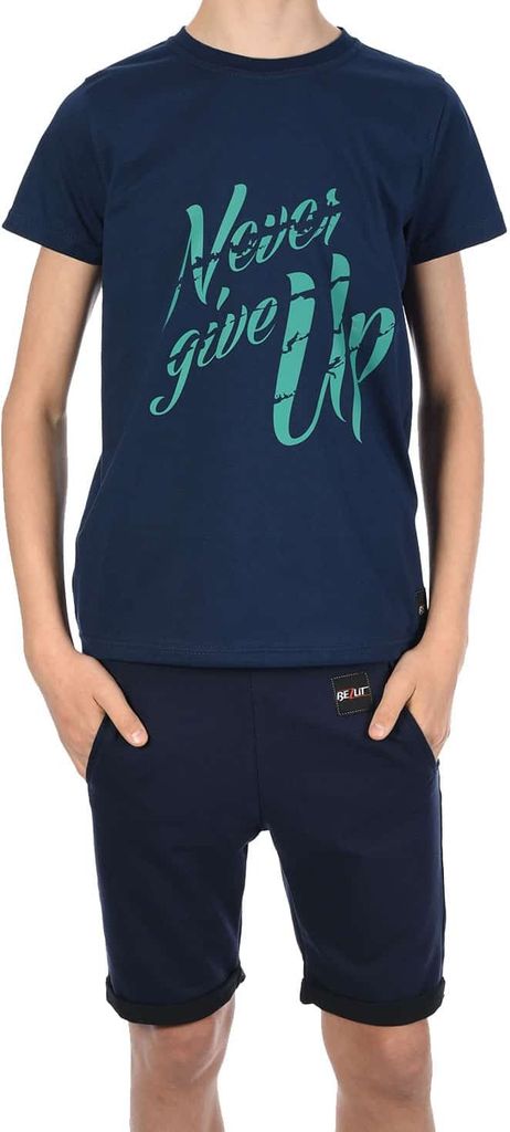 BEZLIT Jungen Sommer Set T-Shirt NEVER GIVE UP und Stoff Shorts Navy / Navy 104/110