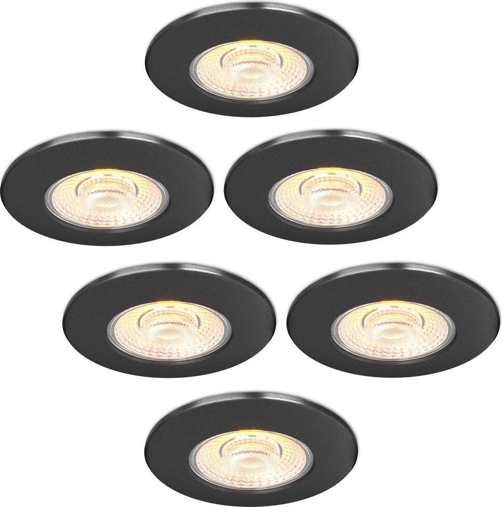 Ledvion - 6x LED Einbaustrahler, Schwarz, 5W, CCT 2200K-4000K, Ø75mm, Edelstahl, IP65, Dimmbar