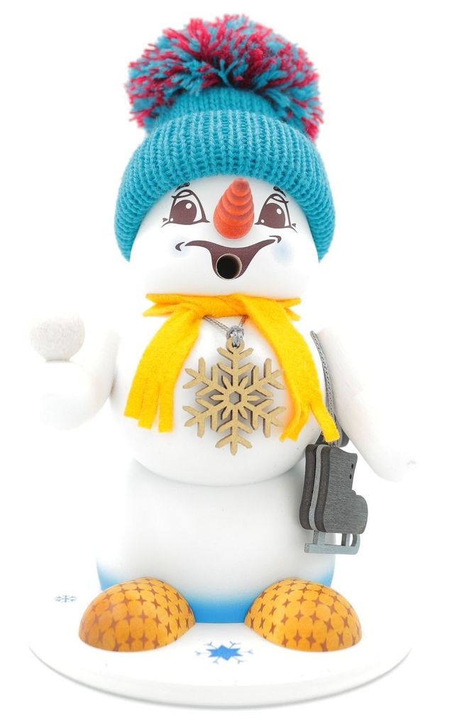 Kuhnert Erzgebirge - Schneemann Räuchermann,-figur,-männchen 19cm -Schlittschuh
