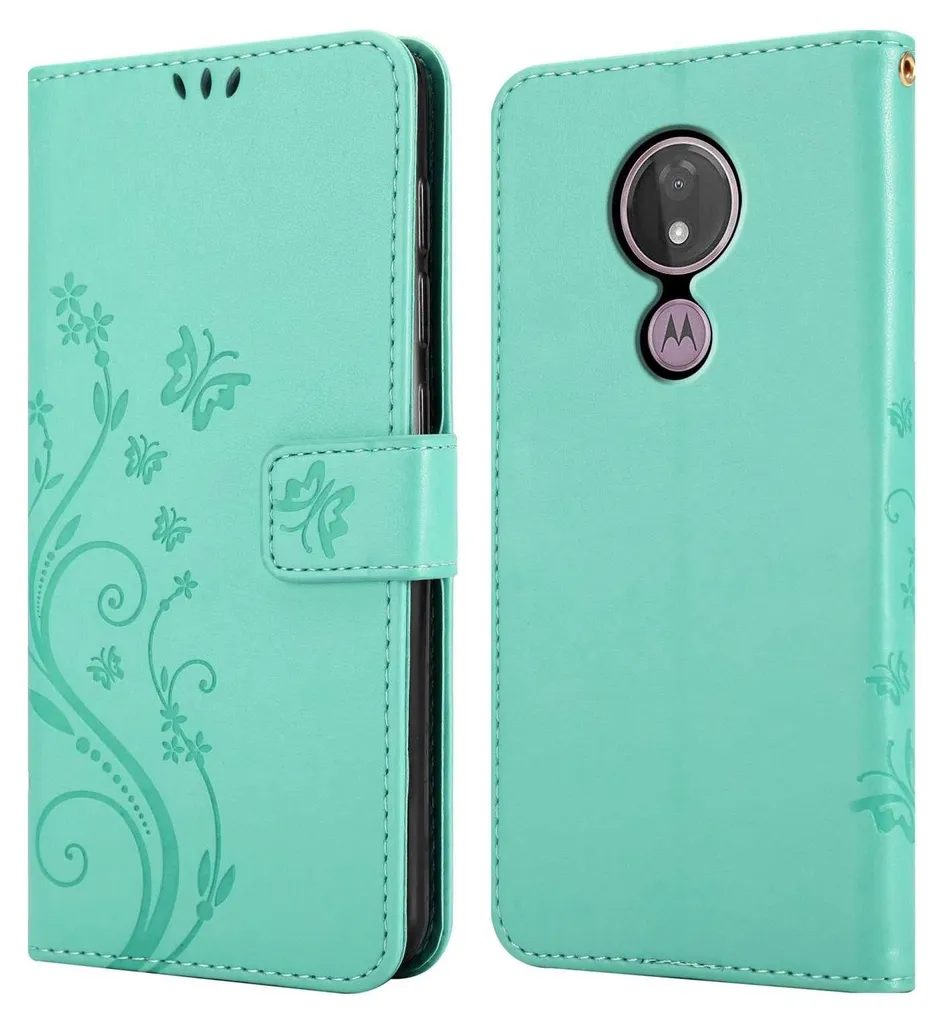 Cadorabo cover per Motorola MOTO G7 POWER in TURCHESE FLOREALE Cover protettiva in design floreale con chiusura magnetica, funzione stand e slot per carte di credito Flip Case Flower Cover Etui Handy Klapp Hülle Book Tasche - 7