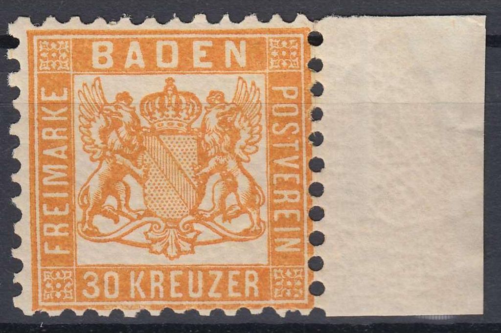 Baden Nr. 22a postfrisch ** vom Seitenrand und signiert