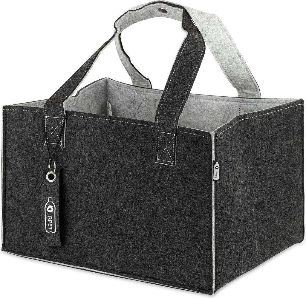 Filztasche Einkaufskorb & Kaminholzkorb aus recyceltem PET (31L) - Grau/Schwarz