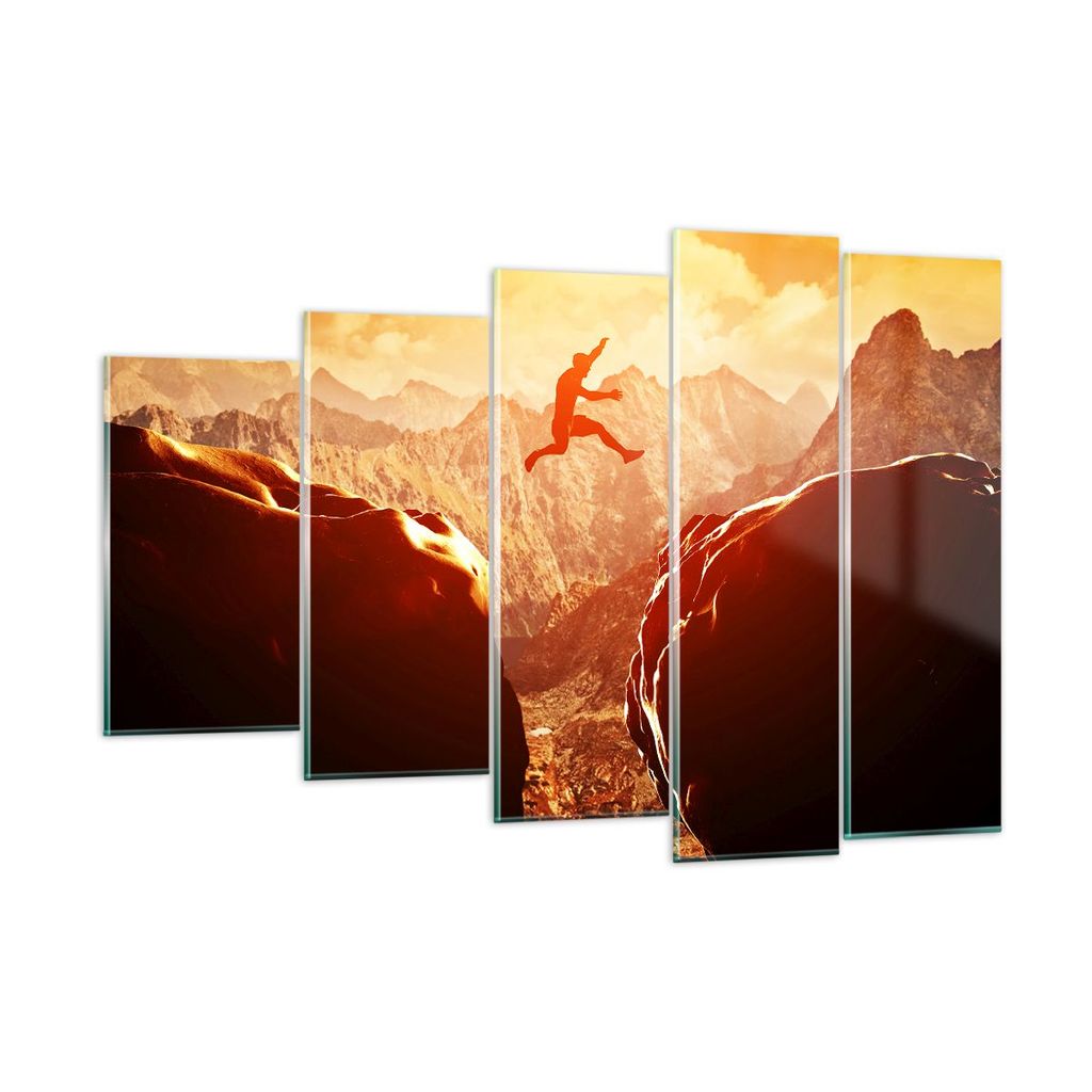 Bilder auf glas - Mann Berg Freiheit - 150x100cm - Glasbilder - Wandbilder - Kunstdruck - zum Aufhängen bereit - Wanddekoration aus Glas - Glas Bi...