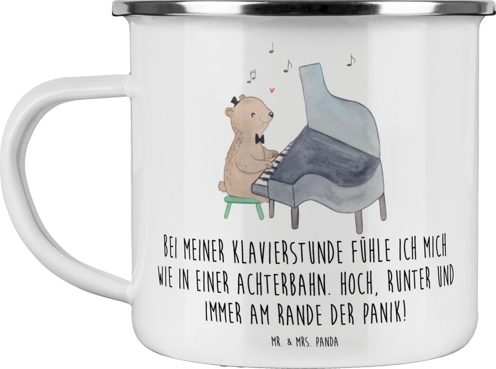 Mr. & Mrs. Panda Teetasse Klavier Achterbahn - Weiß - Geschenk, Haferl, Musikliebe, Pott, Elfenbeintasten, Musikunterricht, Teebecher, Emaille Tas...