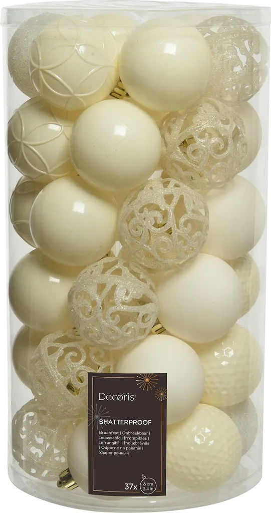 Set 37 Boules de Noël Blanc Laine 6cm - Finition Mat et Brillant Chic