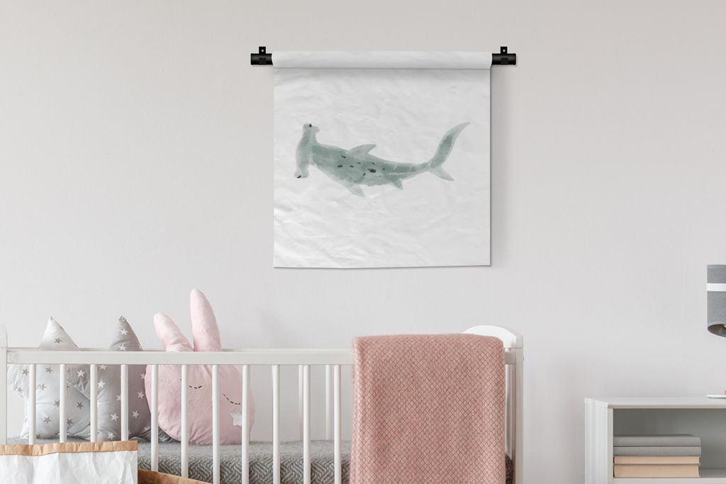 MuchoWow® Wandteppich Wandbehang Hai - Fisch - Grau - Produktbild 
