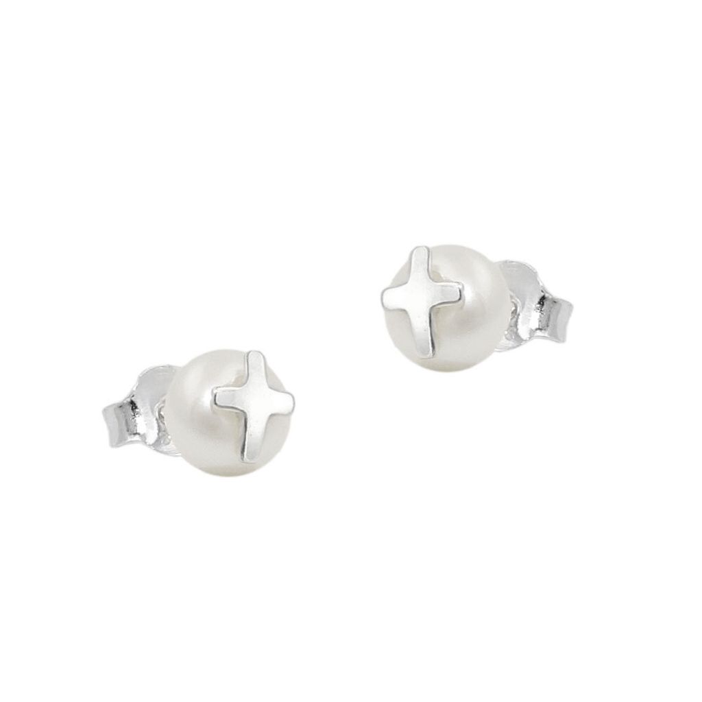 Ohrstecker Ohrring 6mm Süßwasserzuchtperle mit Silberkreuz Produktbild 