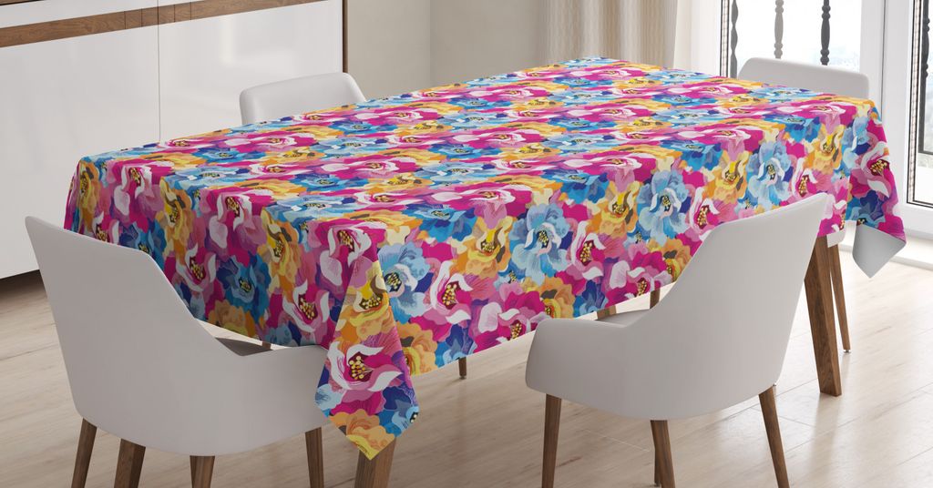 ABAKUHAUS Blumen Tischdecke, Top Blick auf Sommer-Blumen, Schmutzabweisent mit Modernster Druck Technologie Waschbar Klare Farben, 140 x 200 cm, Me...