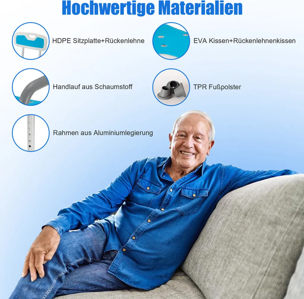 Tabouret de Bain pour Personne à Mobilité Réduite Hauteur Ajustable