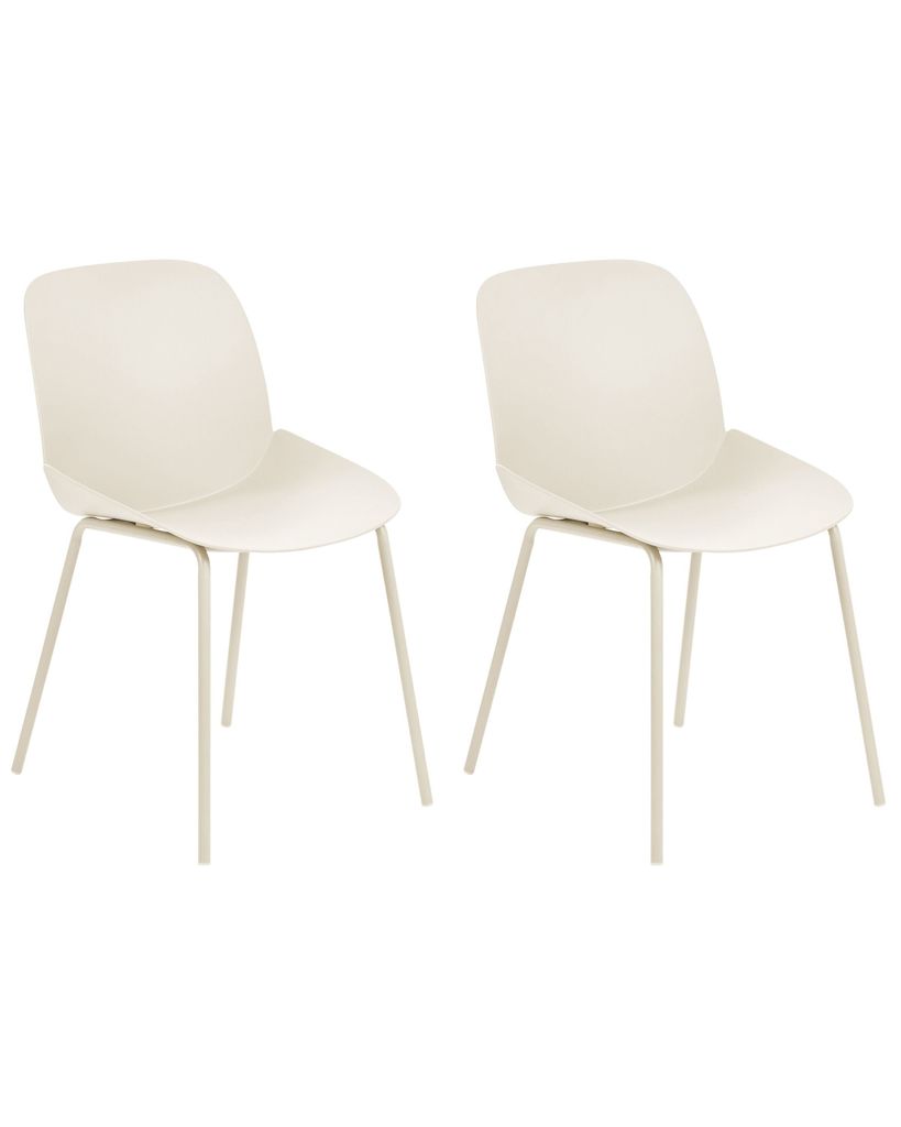 BELIANI Esszimmerstuhl 2er-Set Beige Kunststoff mit Metallbeinen Hoher Lehne Modern Wohnzimmer Flur Diele Essbereich Schlafzimmer Ausstattung Sitzm...