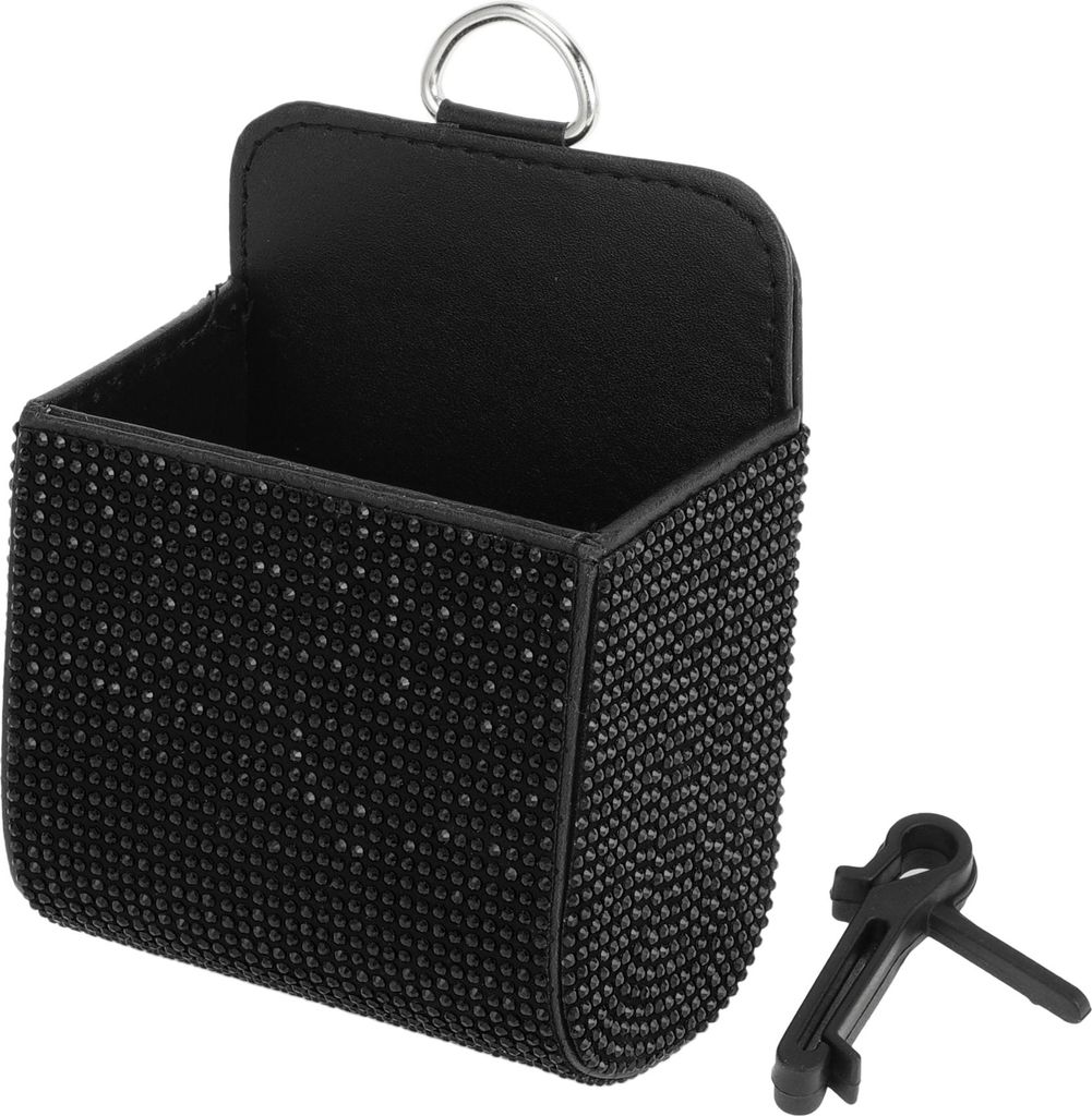 Universaler 3,5" Länge 2,4" Breite 4,7" Höhe Auto Mülleimer Hängender Müllbehälter Kunstleder Strasssteine 1 Stück Schwarz