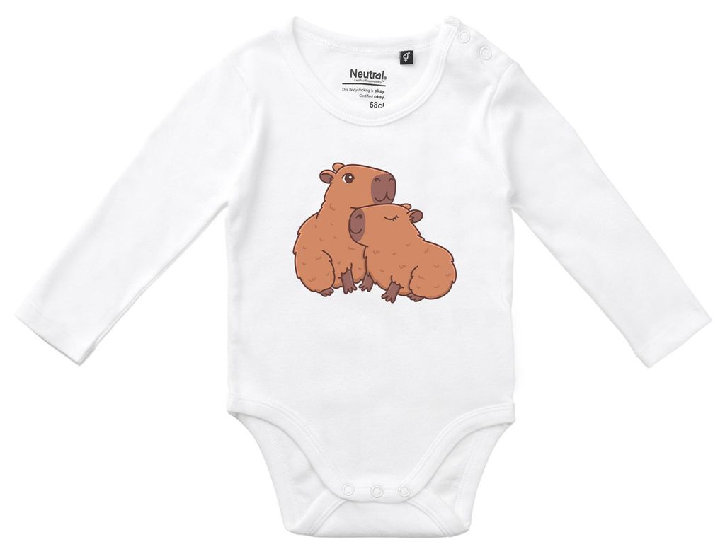 Huuraa Baby Body Capybara Paar Comic 68 White Baumwolle Fairtrade Langarmbody Geschenkidee