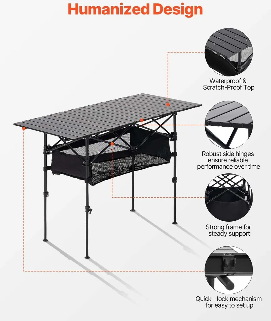 Table de camping pliante en aluminium - Légère et portable avec sac