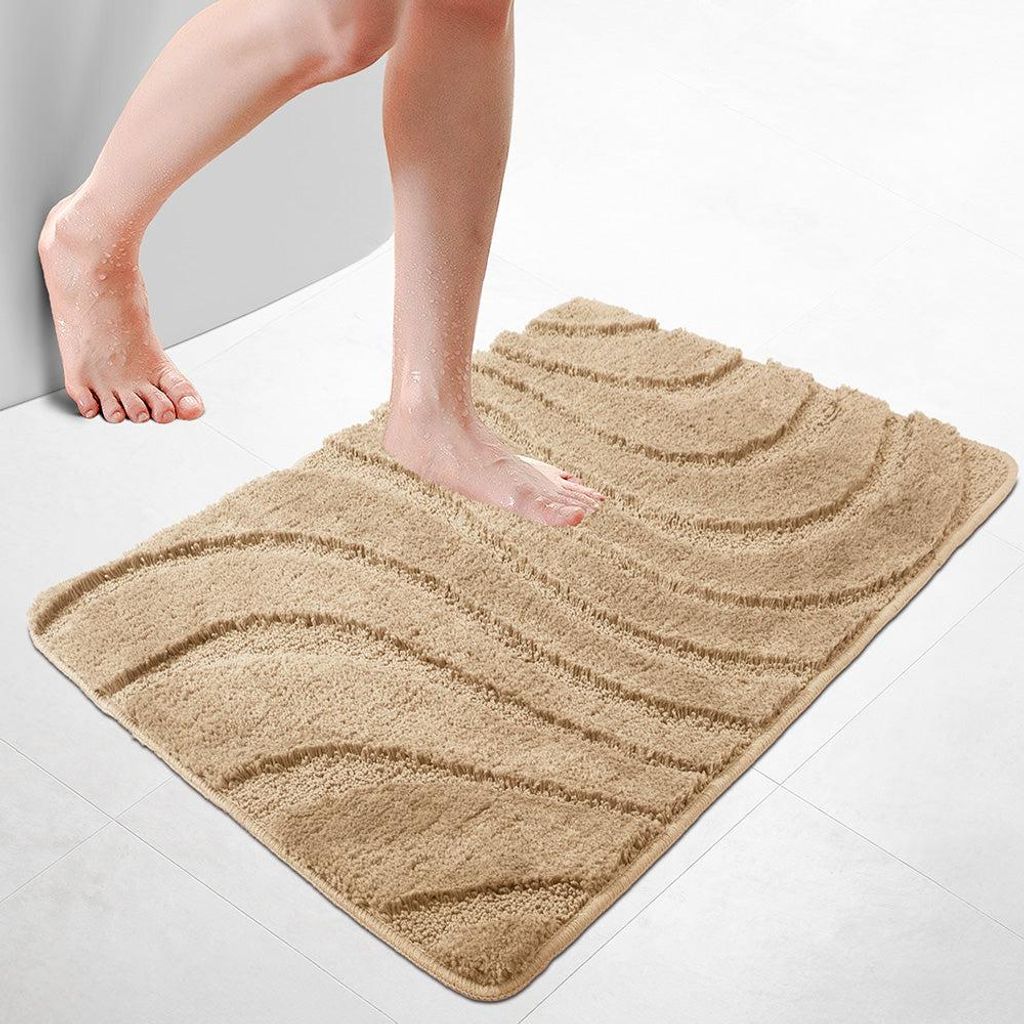 VOUNOT Badematte Rutschfeste, Mikrofaser Badezimmerteppich Wellenmuster 60x90cm Beige