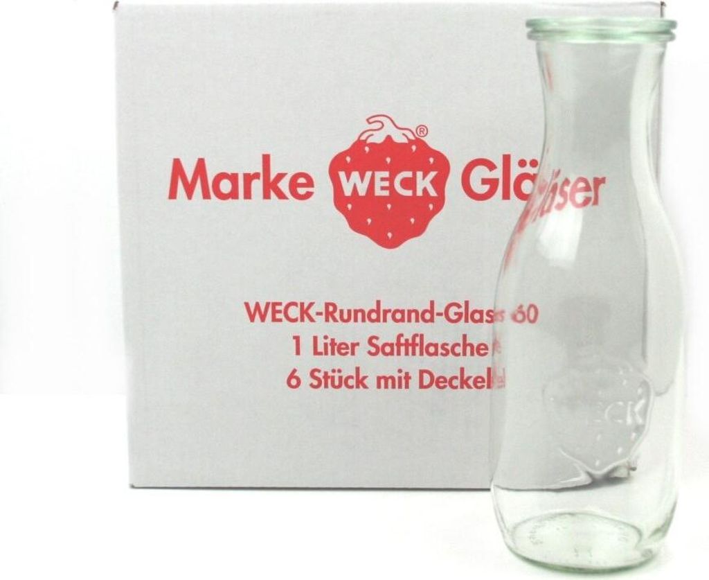 6x Weck Glas Flasche mit Deckel Bottle 1000 ml / 1 l