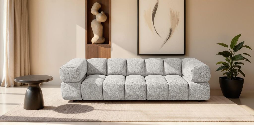 Sofiland Averro 4-Sitzer Sofa 280 cm Bubble-Steppung Strukturstoff Beigegrau