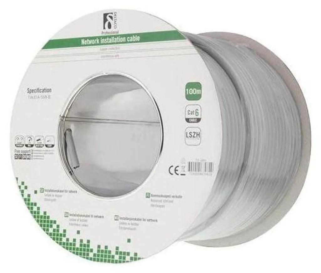 Câble Alfaco Cat6 F/UTP Blindé 100m Conducteur Rigide Gris LSZH (Eca)