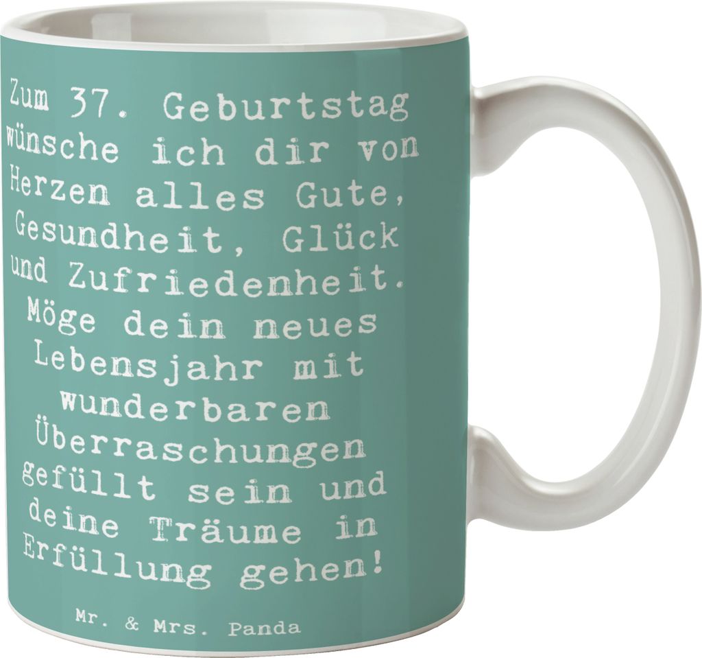 Mr. & Mrs. Panda Tasse Spruch 37. Geburtstag Grüße - Meeresbrise - Geschenk, Happy Birthday, Kaffeebecher, Trinkbecher, Teetasse, Alter, Kaffeeta...