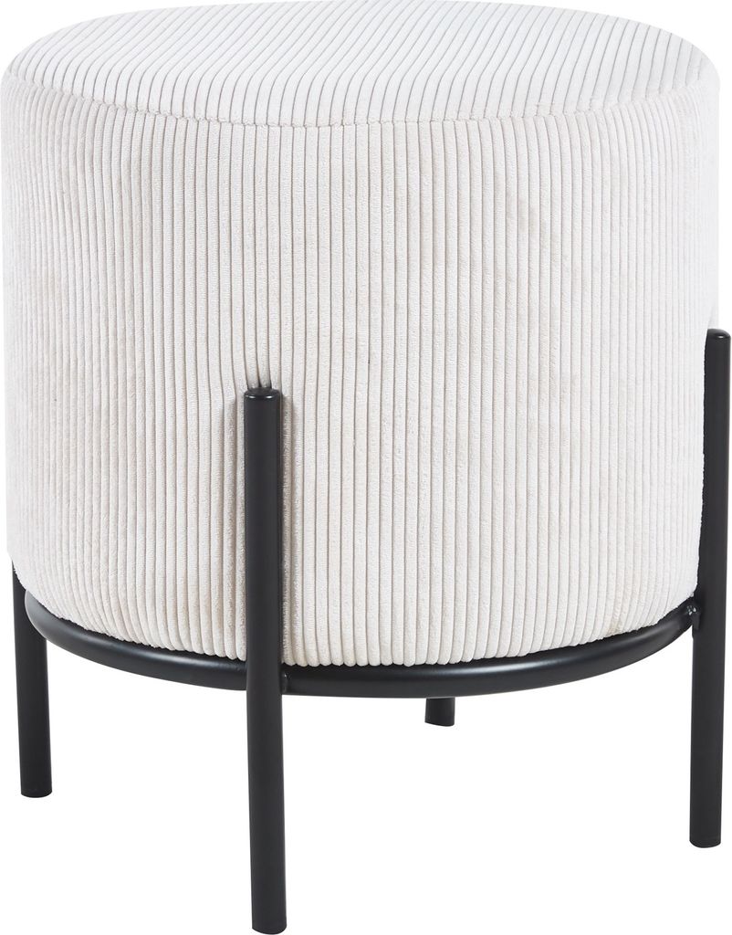 SalesFever Polsterhocker rund Ø35 cm | Stoffbezug in Cord-Optik | Design-Gestell aus Metall | B 35 x T 35 x H 38 cm | beige – schwarz