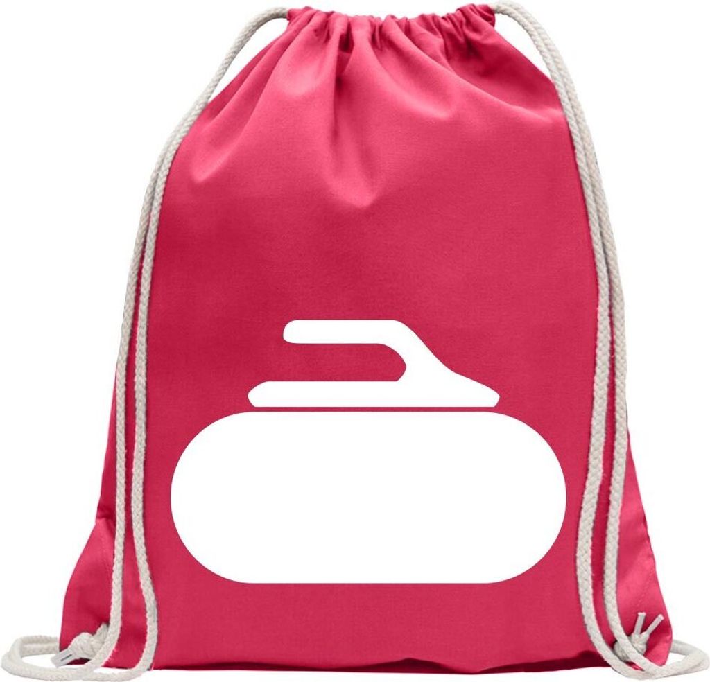 Kiwistar - Turnbeutel - pink - Curling Stein - Fun Rucksack Sport Beutel Gymsack Baumwolle mit Ziehgurt