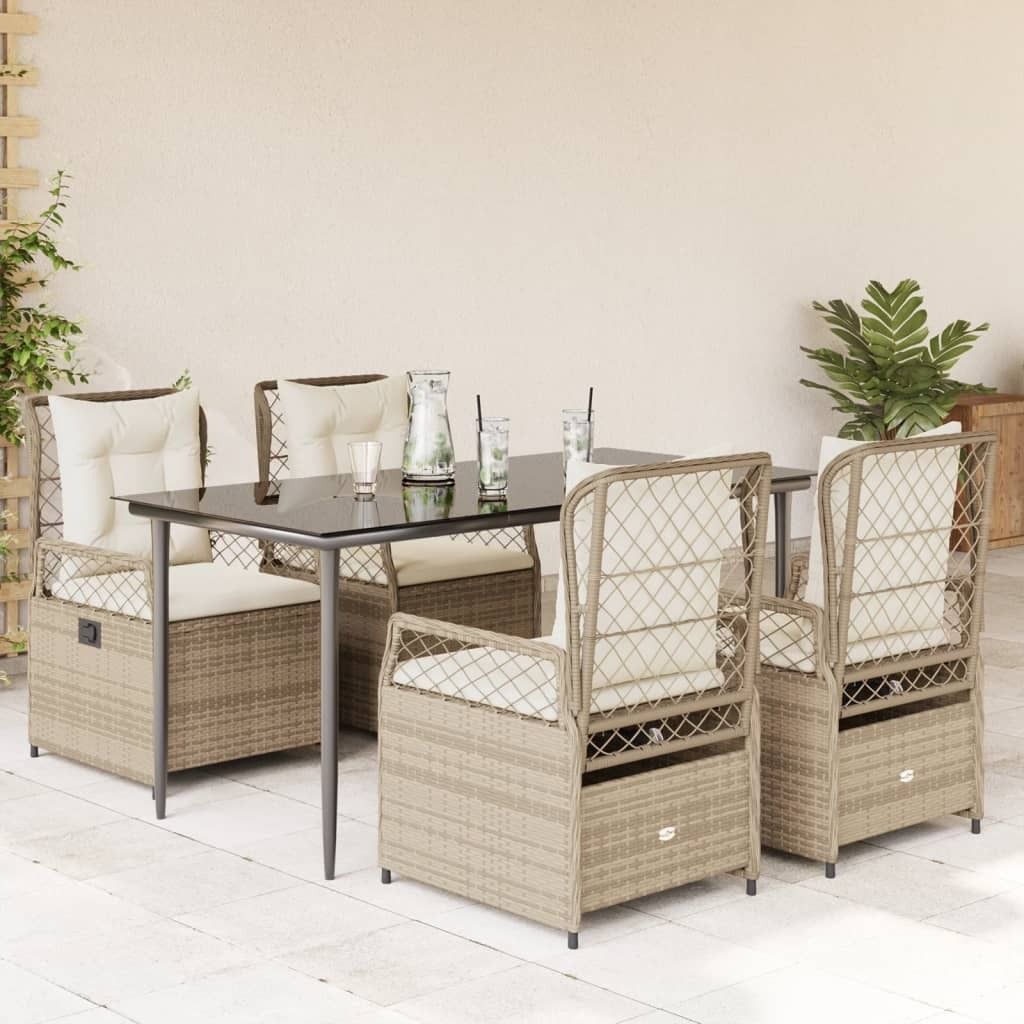 Maison Exclusive - 5-tlg. Garten-Essgruppe mit Kissen Beige Poly Rattan