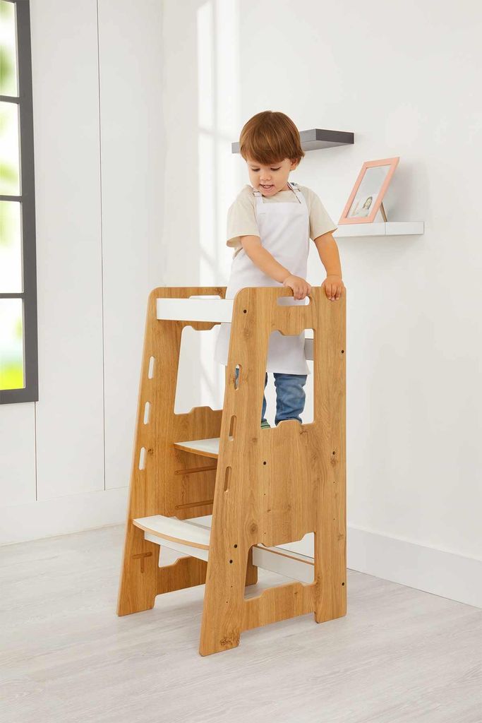 Skye Decor, Moderne Lern-Turm aus 100% MDF, 90 x 40 x 50 cm, 12 mm dick, in Natur und Weiß | Skandinavisches Design für kreative Lernräume, stab...