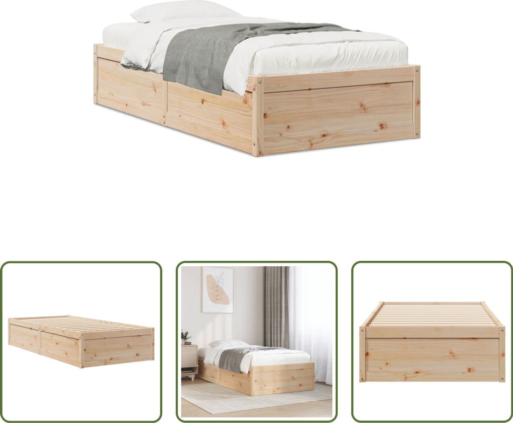 The Living Store Massivholzbett ohne Matratze 90x190 cm Kiefernholz