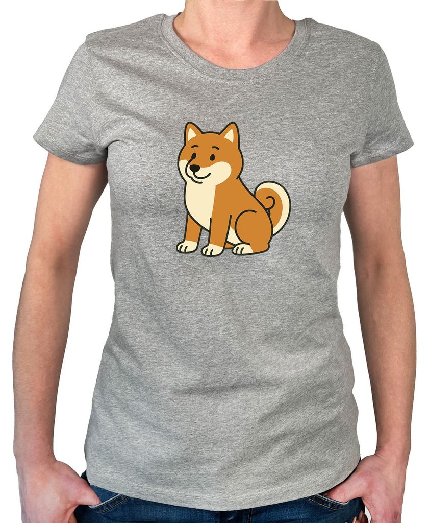 Huuraa Damen T-Shirt Shiba Inu Comic Shibi L Sport Grey Bio Baumwolle Fairtrade Damenshirt Geschenkidee