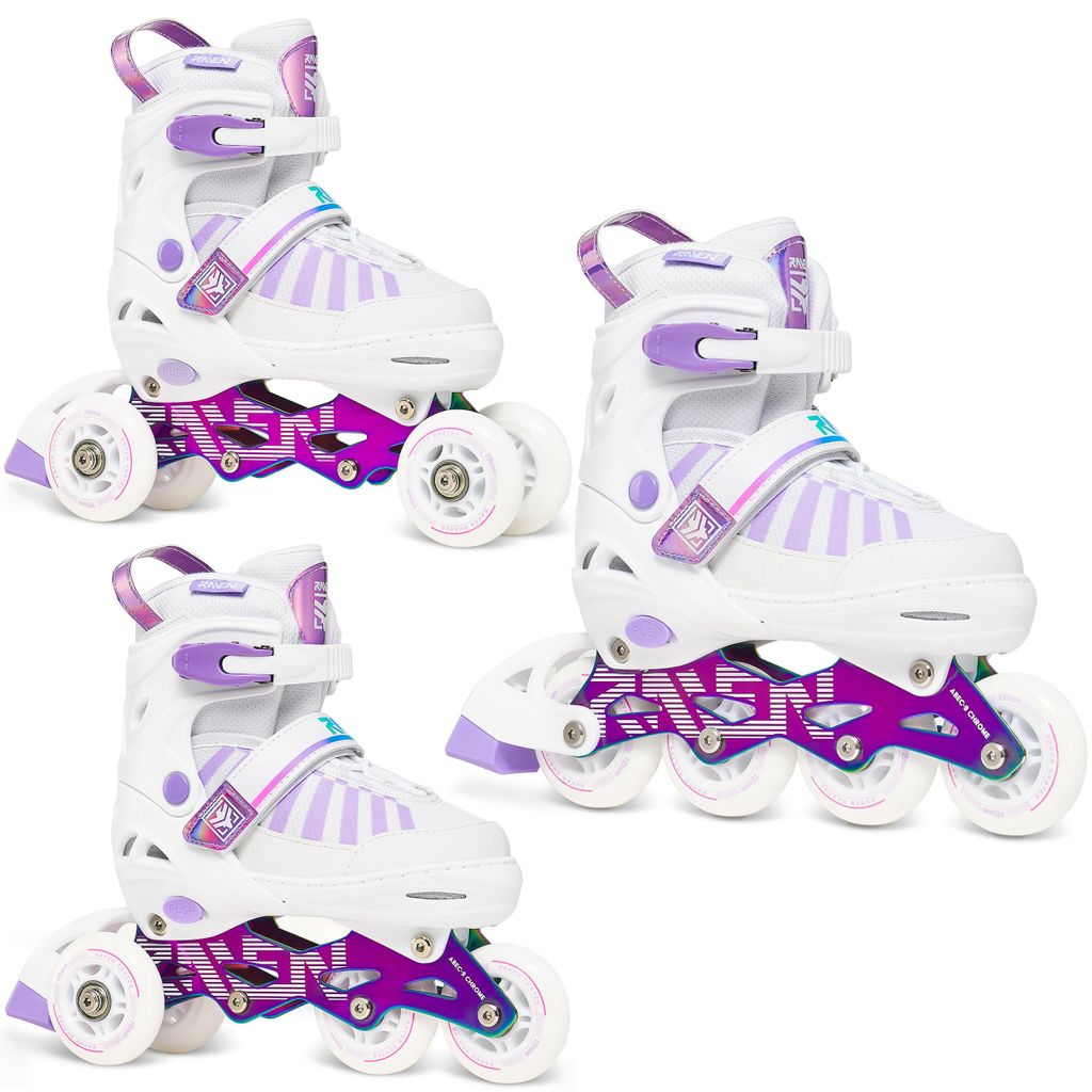 RAVEN Oxen 3in1 Inline Skates Inliner Triskates Rollschuhe für Kinder und Erwachsene verstellbar White/Neo Chrome 34-37 (M)