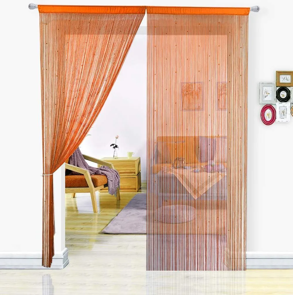 Rideau Perles Orange 90x200cm - Haute Densité pour Intimité et Déco