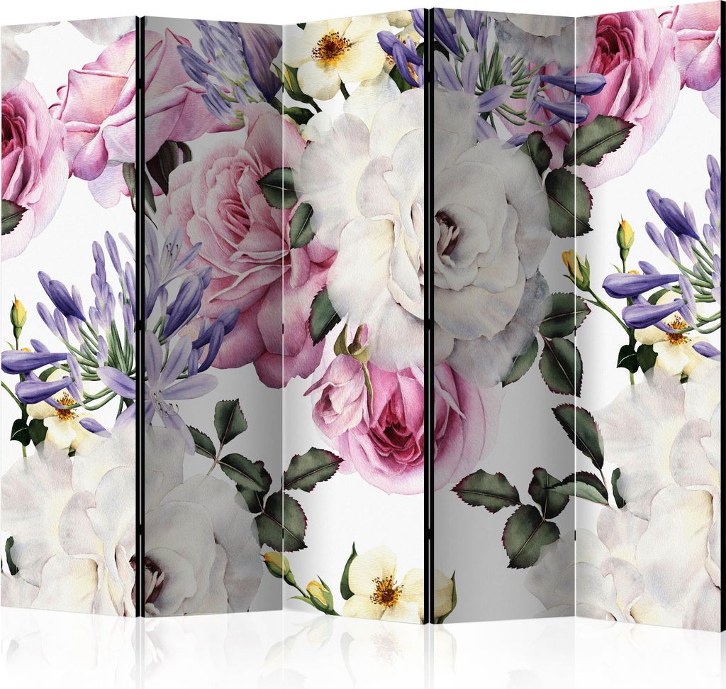 Neuheit! Dekorativer Paravent Raumteiler Trennwand Foto-Paravent Spanische Wand XXL BLUMEN ROSEN PÄONIEN GARTEN 225x172 cm b-B-0558-z-c