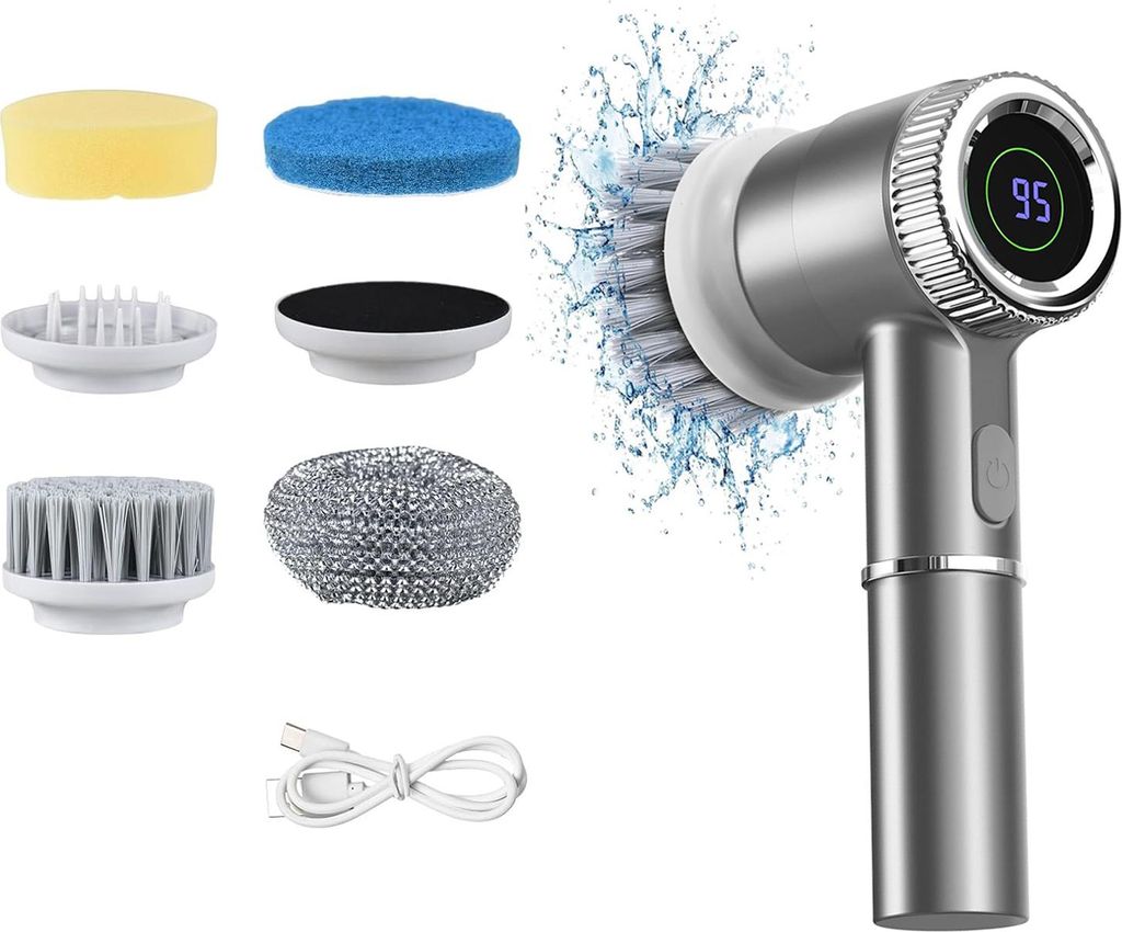 OKWISH Reinigungsbürsten Elektrische mit LED-Display, Universalbürste, Kabellose Reinigungsbürste, Reinigungsbürste mit einstellbarer Geschwind...