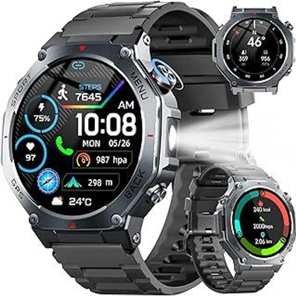 Orologio Sportivo Outdoor GPS 5 ATM: Smartwatch Militare AMOLED