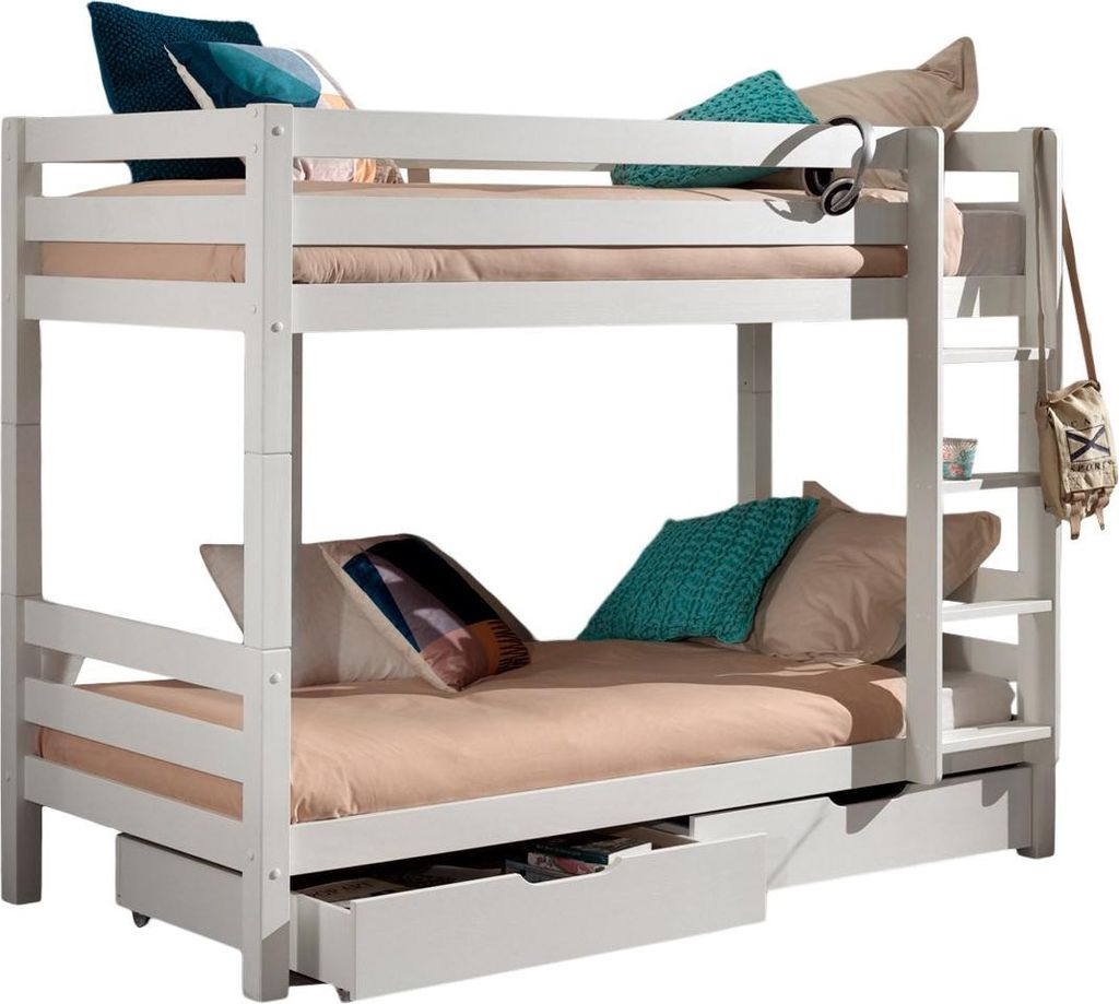 FURNLUX Bunk Bed Pino Weiss 90x200cm / Hauptfarbe: Weiß / Abmessungen: 106 x 210 x 161 cm