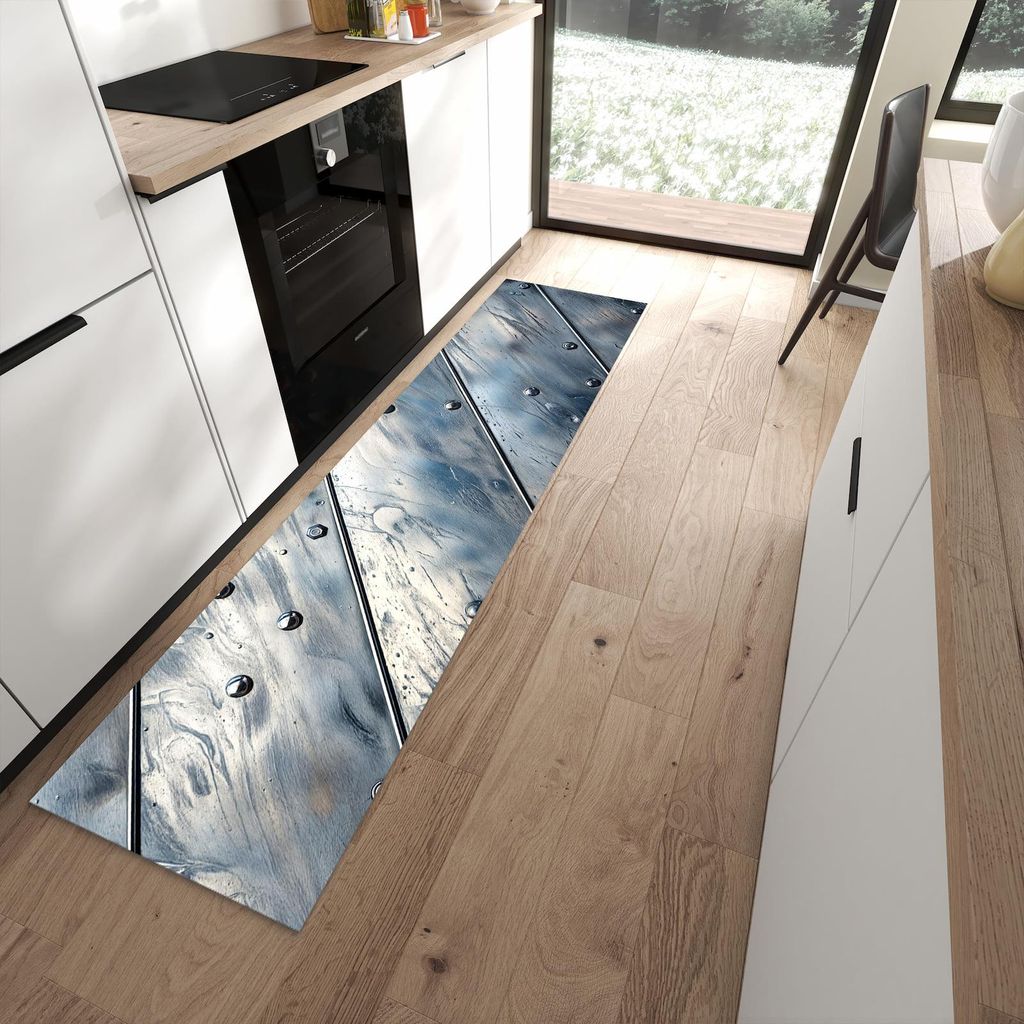 Küchenteppich 60x240cm rutschfest & abwischbar PVC Läufer - Metallplatte