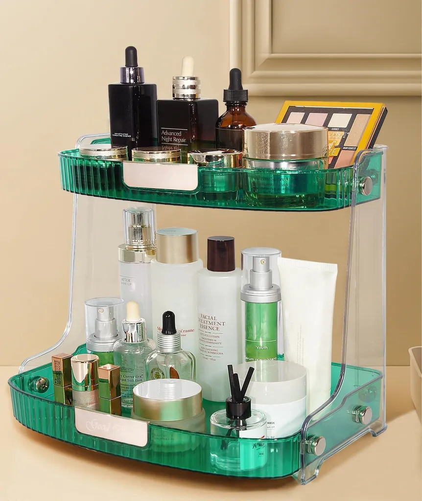 Rangement produits de soin à 2 étages vert pour plan de travail chic