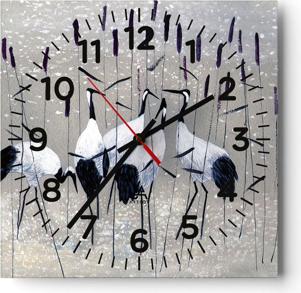 Wanduhr - Quadrat - Glasuhr - Vogel Natur Wasser - 30x30cm - Schleichendes Uhrwerk - Lautlos - zum Aufhängen bereit - Dekoration Modern - Wanddeko...