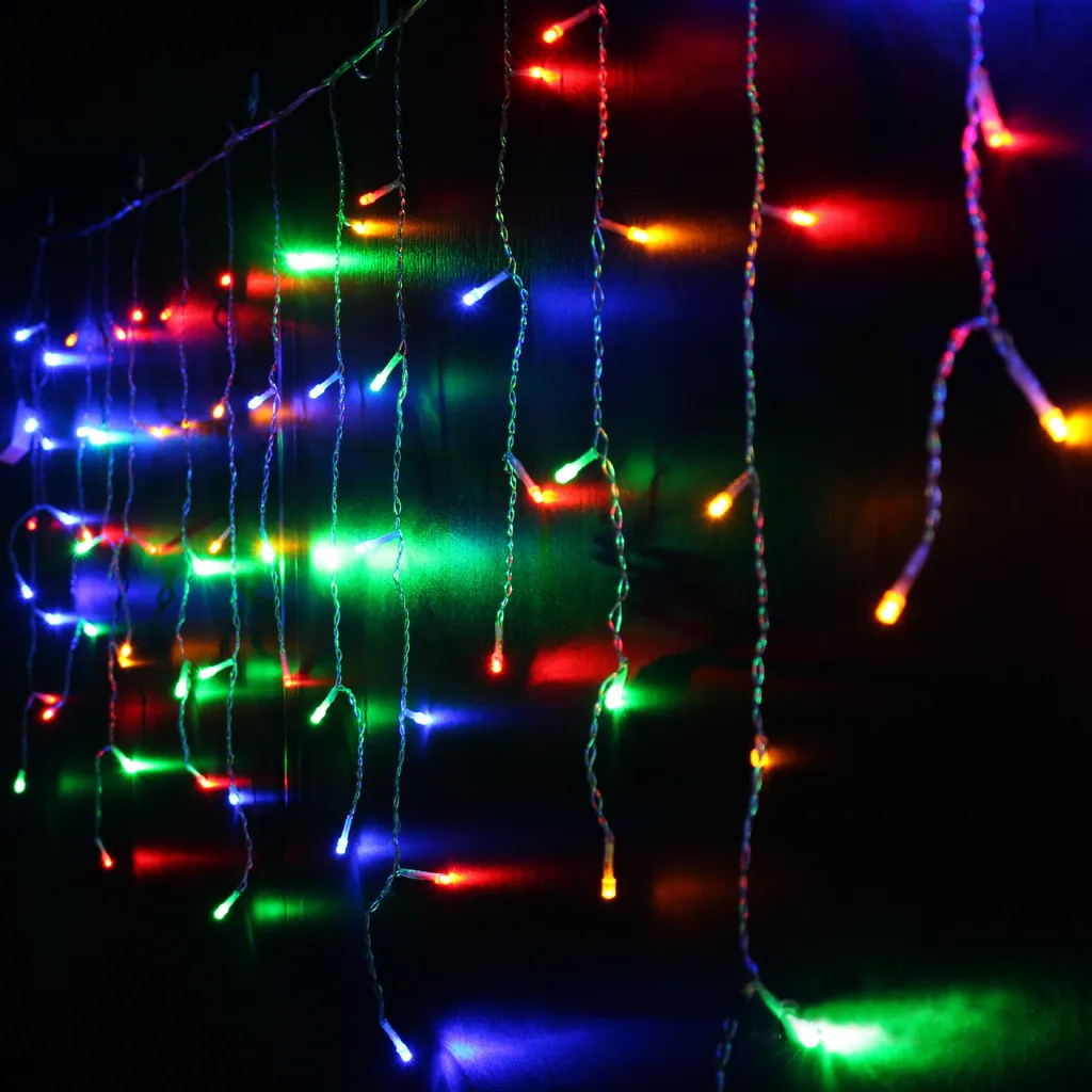 Cascata Luci di Natale Colorate 216 LED 5M Tenda Natalizia 8 Mode