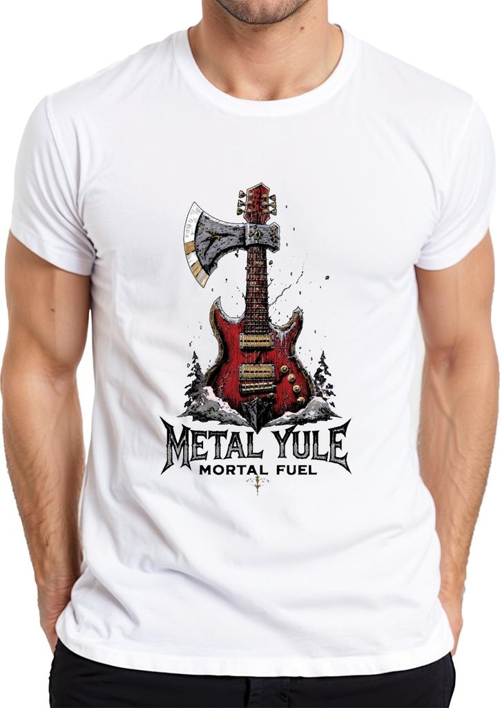 Metal Yule Mortal Fuel Weihnachtsmetal E Gitarre Rock Geschenk Herren T-Shirt, Weiß, L