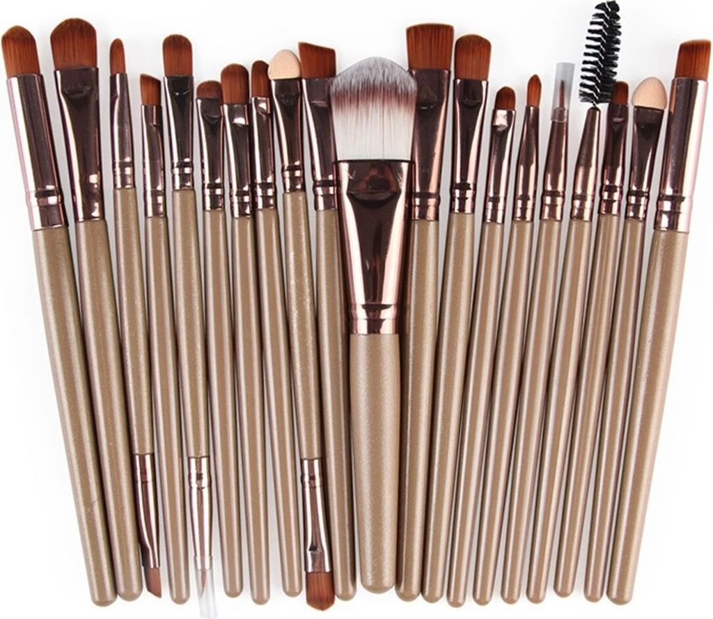20 Stück Professionelle Make-up Pinsel Foundation Lidschatten Set Holz Griff + Nylon Haar Kaffee