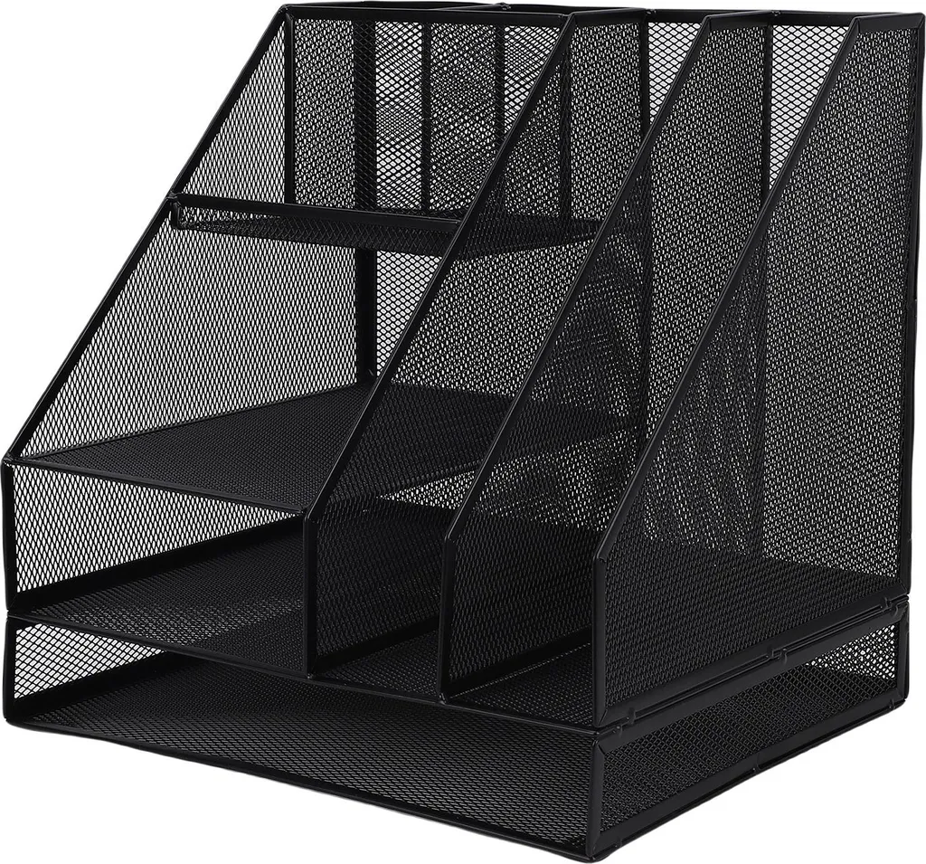 Organisateur de bureau épaissi 4 couches en maille avec porte-stylo noir