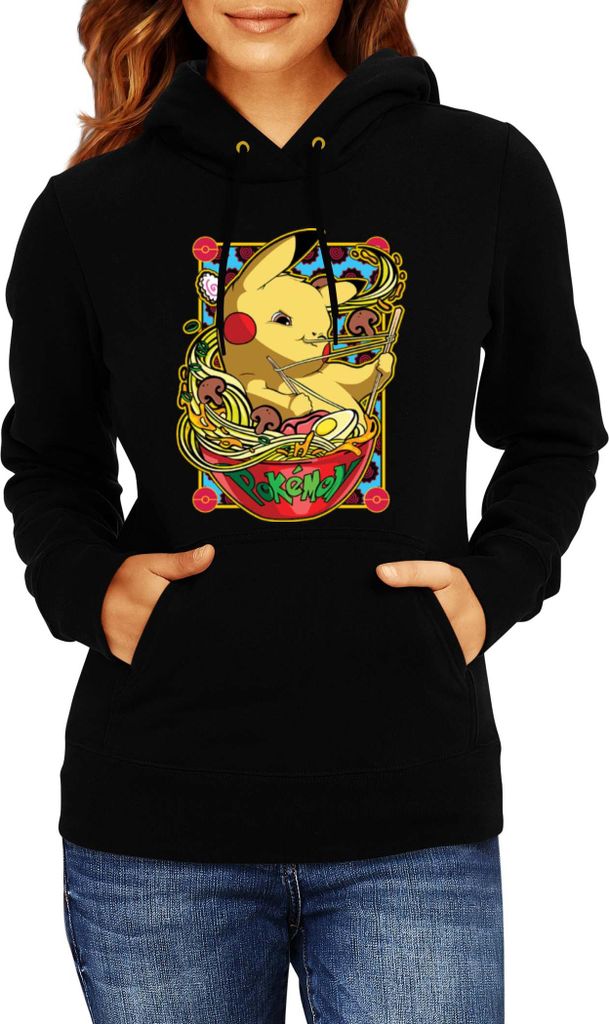Damen Kapuzenpullover Japan Manga Anime Comics Pokemon 041, Lady XL / Schwarz