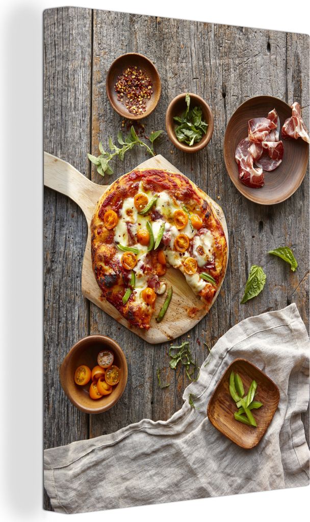 OneMillionCanvasses - Leinwandbilder - 90x140 cm, Hausgemachte Pizza mit fehlendem Pizzapunkt, Wandbilder Kunstdruck Wanddekoration - Wandschmuck...
